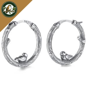 BOUCLES D'OREILLES VINTAGE OISEAU SUR BOIS